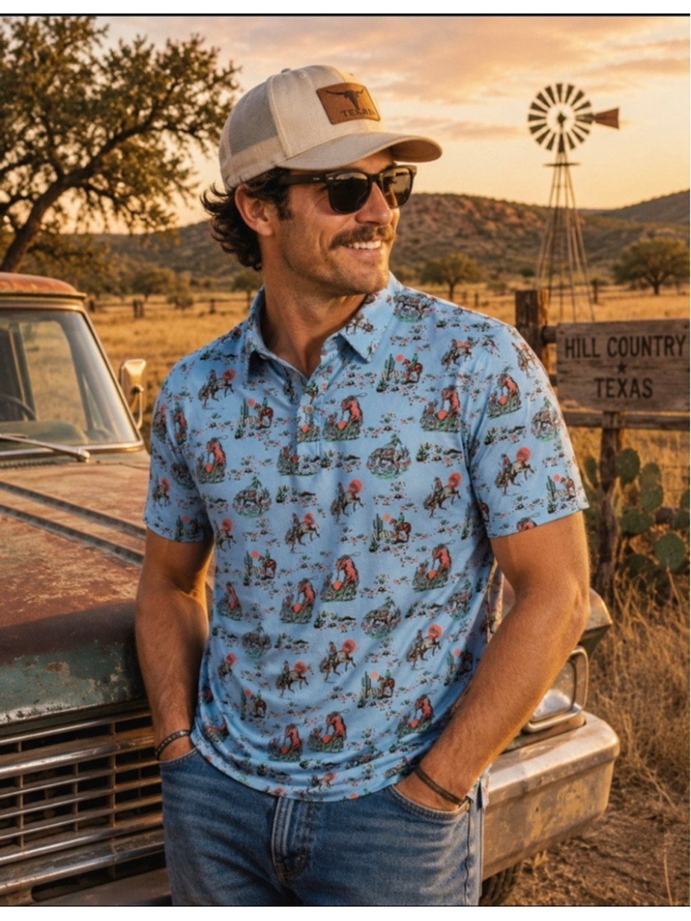 NWT Burlebo Western Cowboy Rodeo Performance Polo Shirt Blue 2XL Stretch UPF